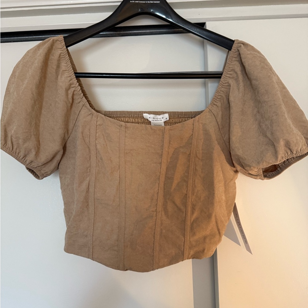 Chic Beige Puff Sleeve Crop Top